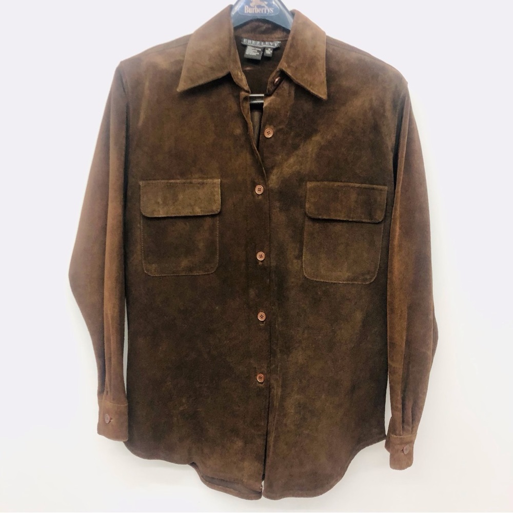 Erez Levy Brown Leather Suede Shirt Jacket